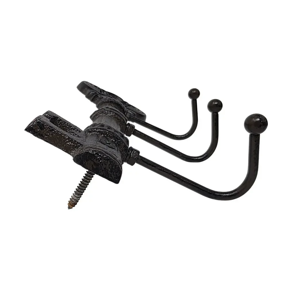 Cast Iron Skeleton Key Wall Hook Rack 3 Hooks Rustic Entryway Decor